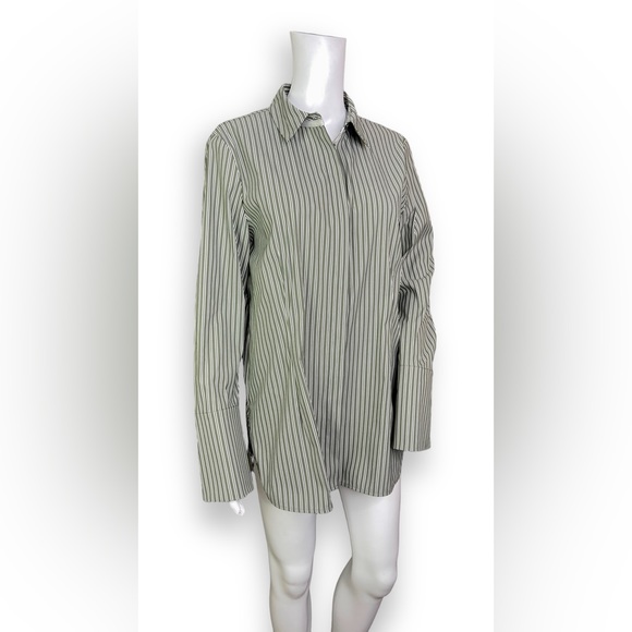 Lafayette 148 Green Striped Button Up Blouse - Picture 5 of 12